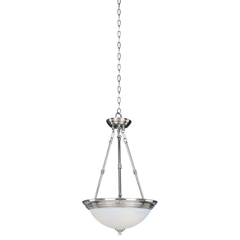 Satin Nickel 3-Light Inverted Bowl Pendant with Marble Glass Finish