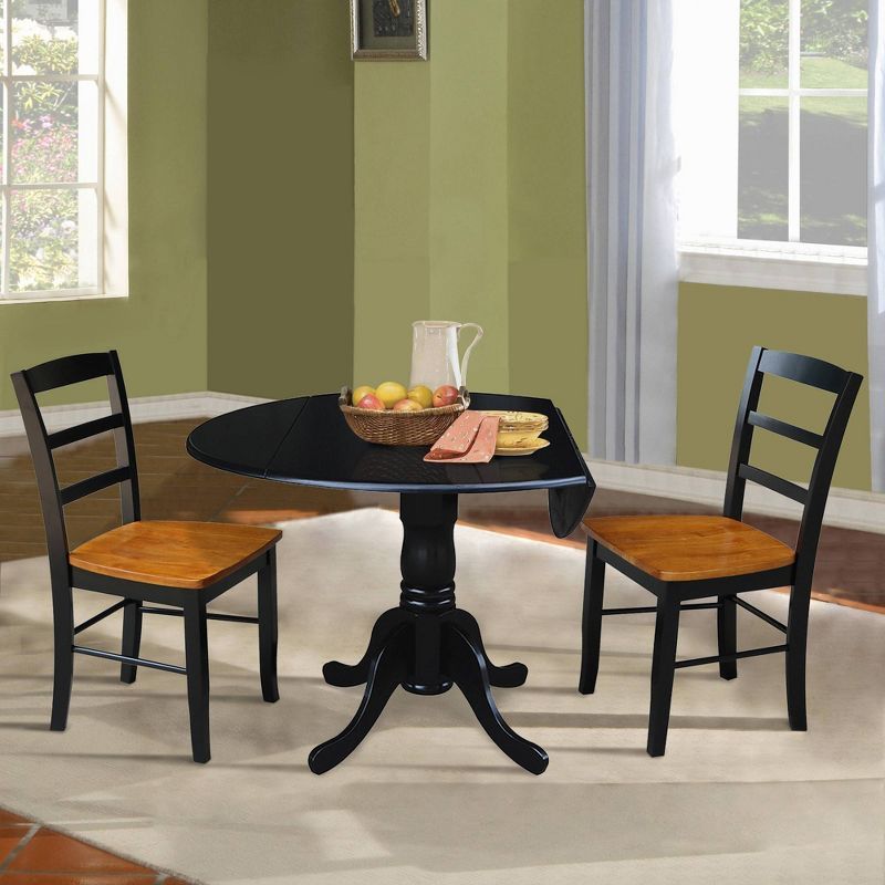 Black Cherry Dual Drop Leaf Dining Table with Ladder Back Chairs Set