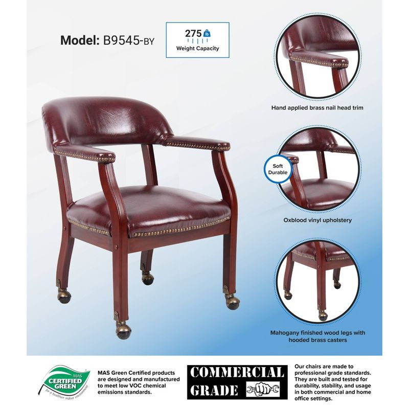 Regal Burgundy Vinyl Captain's Chair with Mahogany Wood Base