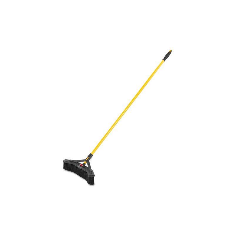 Maximizer 18" Yellow and Black Push-to-Center Broom with Steel Handle