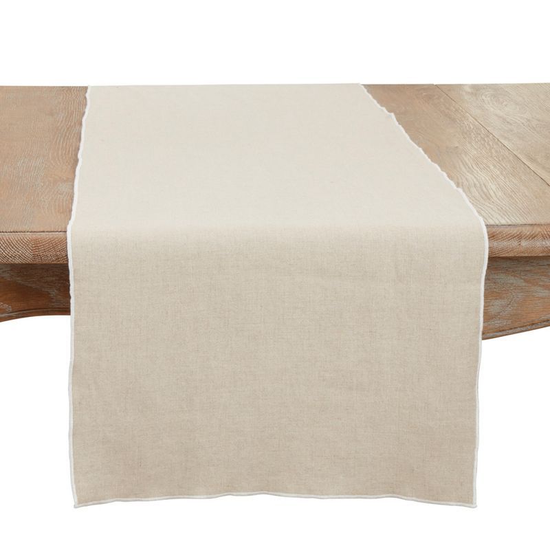 Cream Linen Rectangle Table Runner with Piping Trim