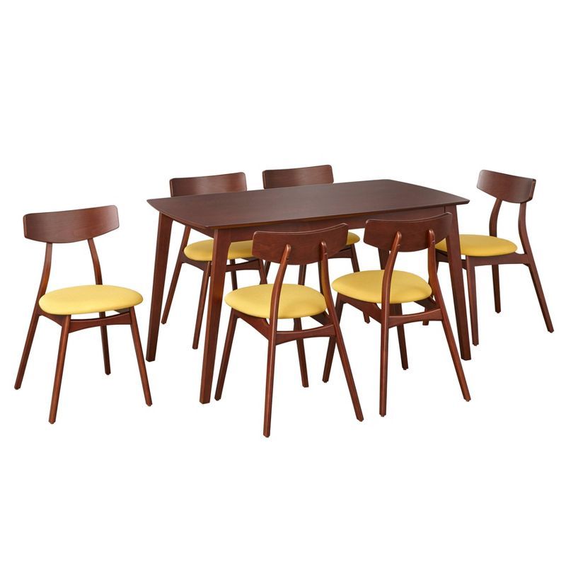 Walnut and Yellow 7-Piece Mid-Century Modern Dining Set