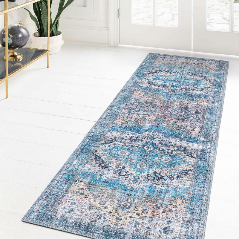 Mangata Medallion Blue Chenille 2'7" x 13'1" Runner Rug