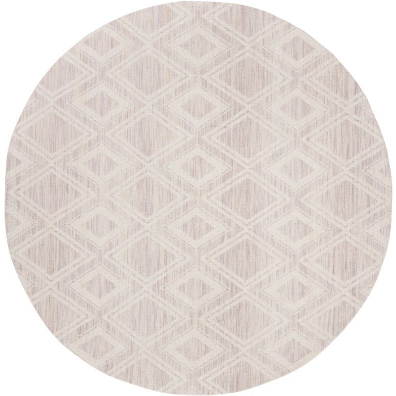 Handmade Silver/Ivory Geometric Wool 6' Round Area Rug