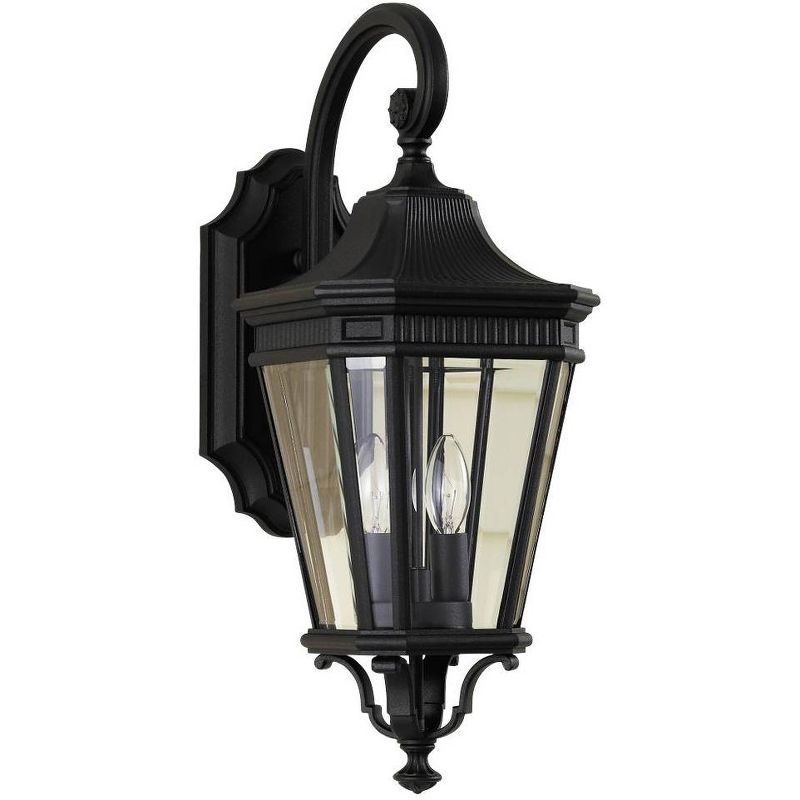 Black Metal and Clear Glass Outdoor Lantern Sconce