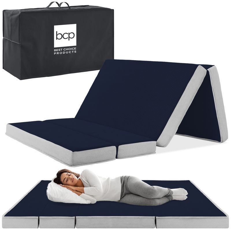 Midnight Blue Foldable Twin Foam Mattress with Carry Case