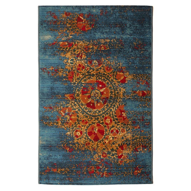 Coastal Charm Blue Synthetic 5' x 7' Reversible Indoor/Outdoor Rug