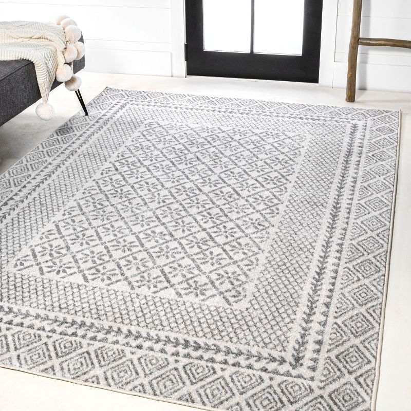 Athens Geometric Boho 5x8 Gray Synthetic Area Rug