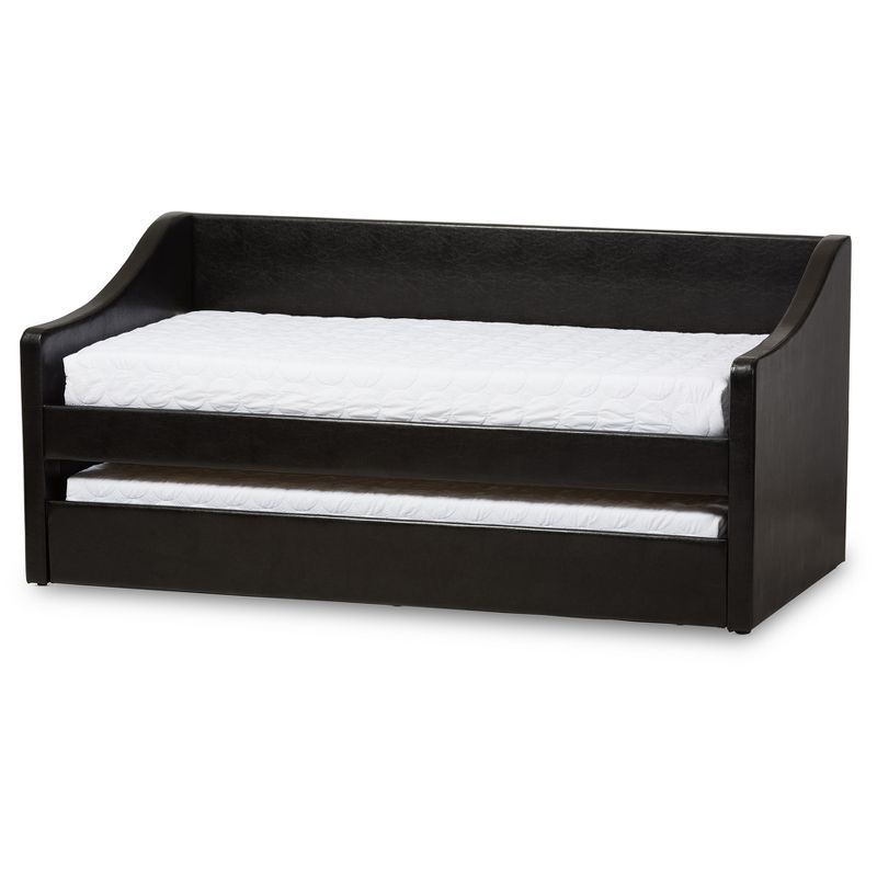 Twin Black Faux Leather Upholstered Daybed with Trundle