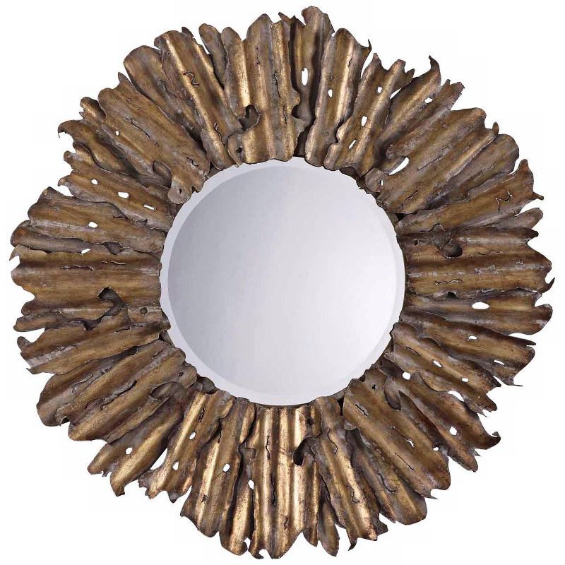 Industrial Gold Sunburst Round Wall Mirror 43"