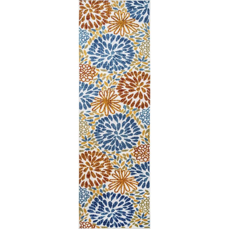 Blue Floral Synthetic Easy Care Indoor/Outdoor Area Rug