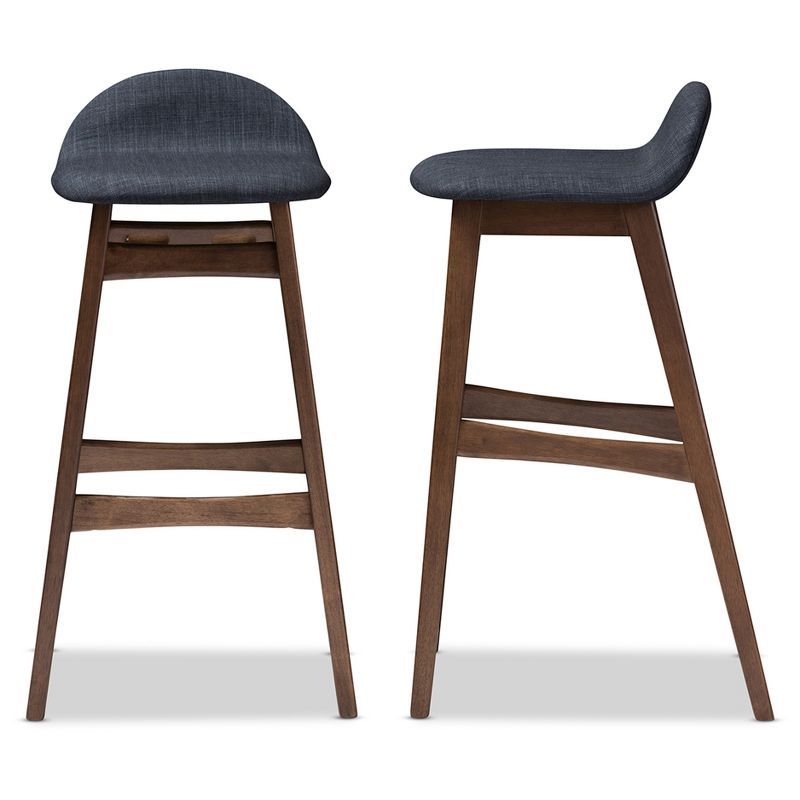 Bloom 30" Dark Blue Fabric Upholstered Walnut Wood Bar Stool Set