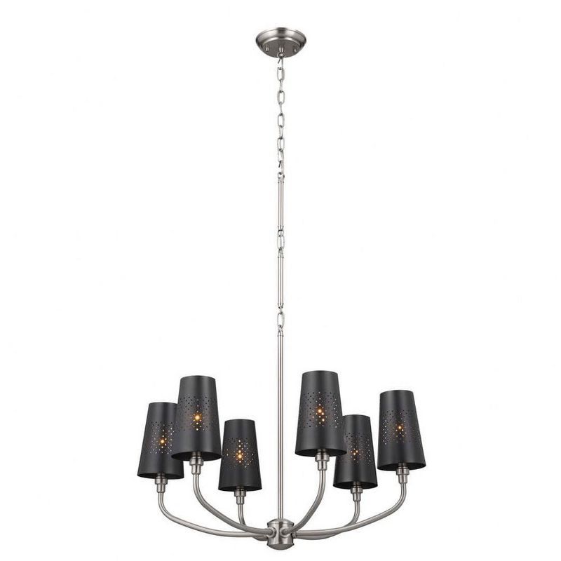 Classic Pewter 6-Light Chandelier with Black Metal Shades