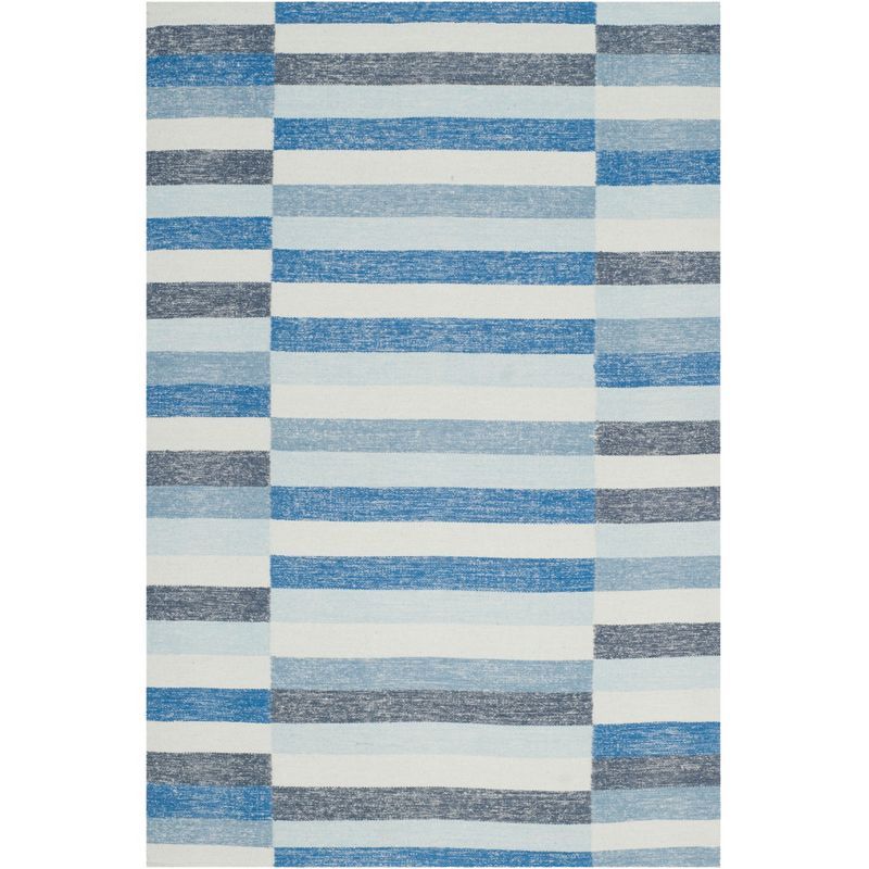 Handwoven Striped Kilim Blue Wool-Cotton Rug 4' x 6'