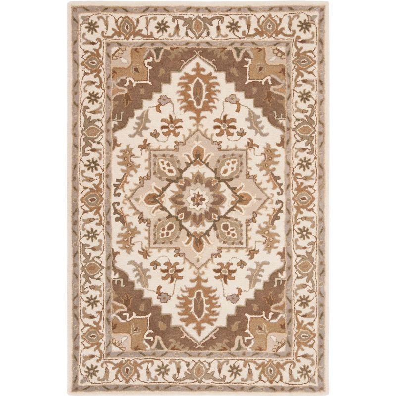 Handmade Beige and Sage Wool Tufted Round Rug