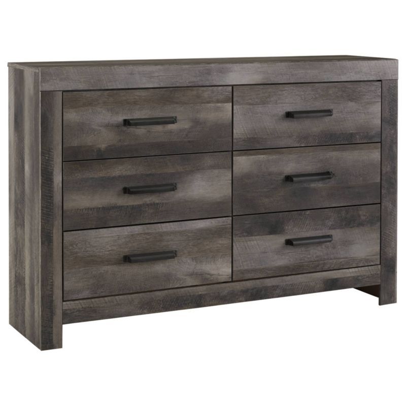 Transitional Weathered Gray 60'' Oak Grain 6-Drawer Dresser