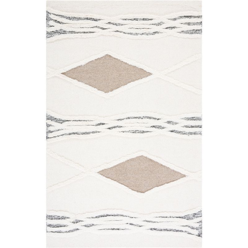 Ivory and Brown Hand-Tufted Wool Shag Area Rug 3' x 5'