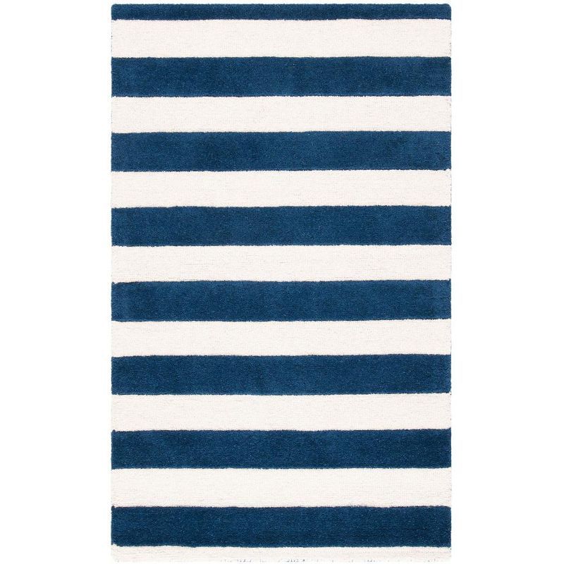 Ivory and Navy Hand-Tufted Wool Area Rug