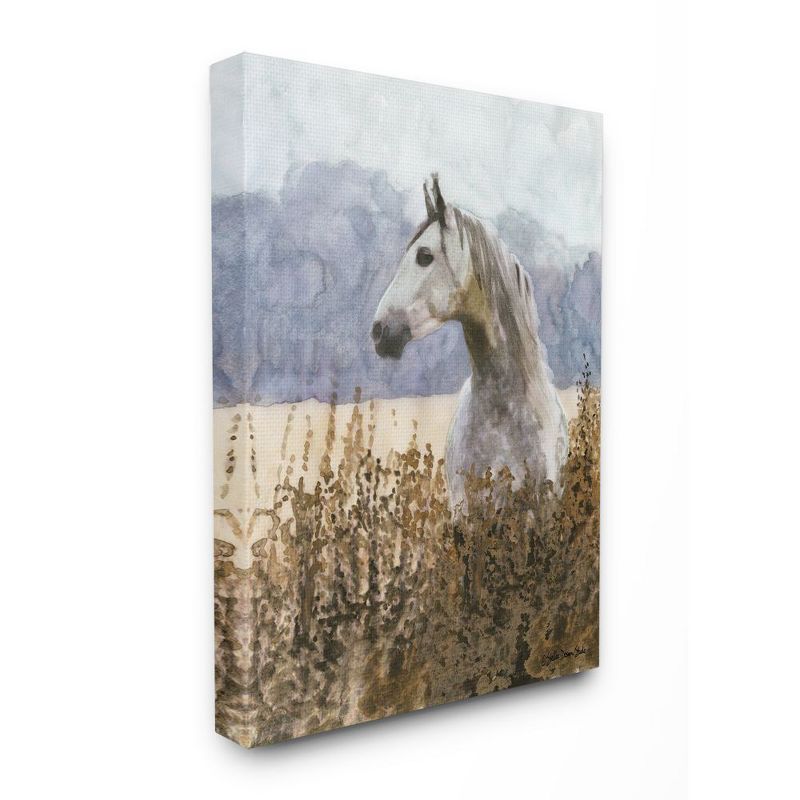 Wild Horse in Tall Grass Watercolor Canvas Wall Art