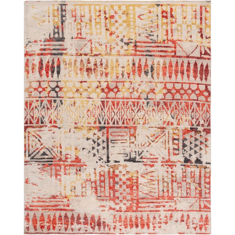 Samarkand Red and Ivory Hand-Knotted Wool Area Rug