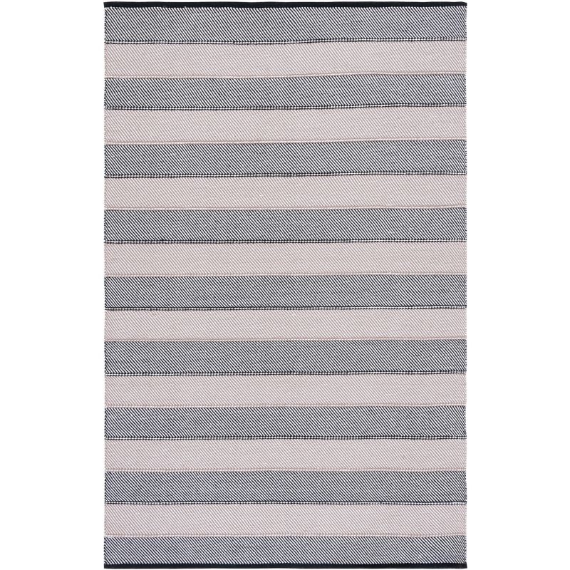 Boho-Chic Black and Ivory Striped Kilim 4'x6' Wool-Cotton Rug