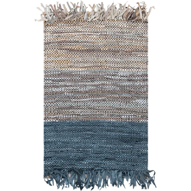 Handwoven Blue Cotton and Cowhide 8' x 10' Rug