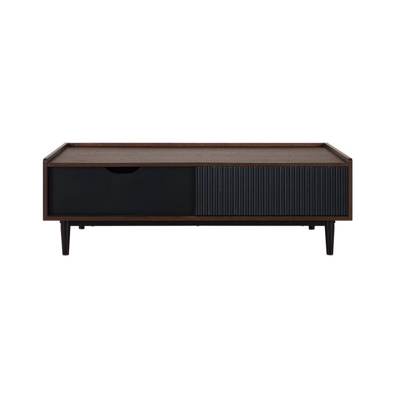 Duane Dark Brown and Black Ribbed Wood Coffee Table with Storage