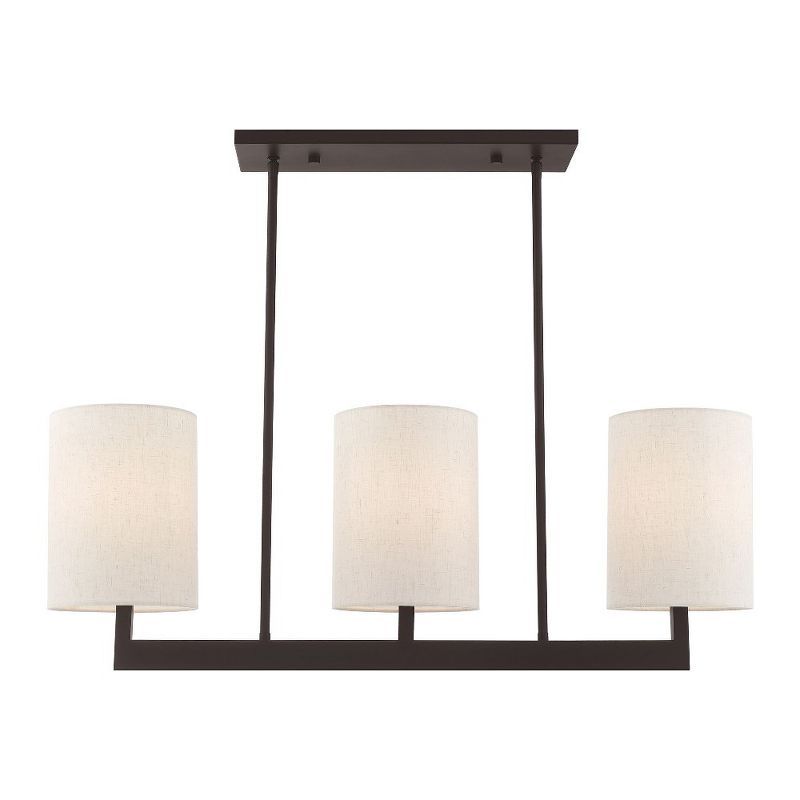 Bronze Steel 3-Light Linear Chandelier with Drum Shades