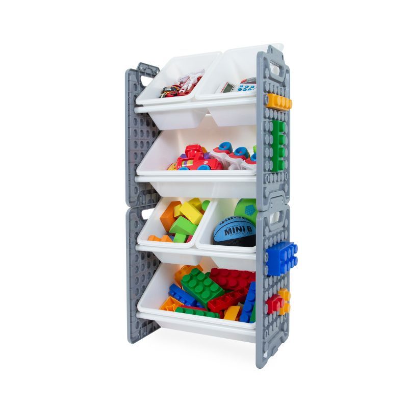 Gray and White Kids Toy Organizer with 6 Removable Bins