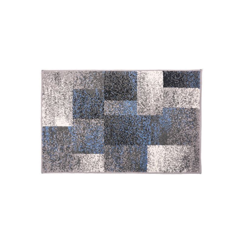 Modern Blue Polypropylene Geometric Boxes Area Rug 2' x 3'