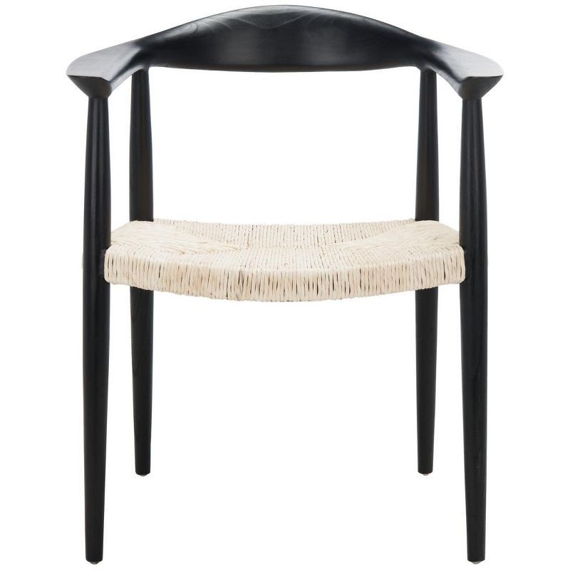 Elegant Mid-Century Black Wood & Natural Rattan Accent Chair