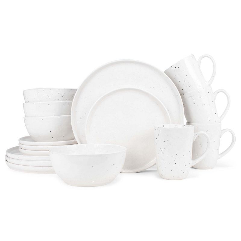 Shiny Speckled White Ceramic Dinnerware Set - Service for 4