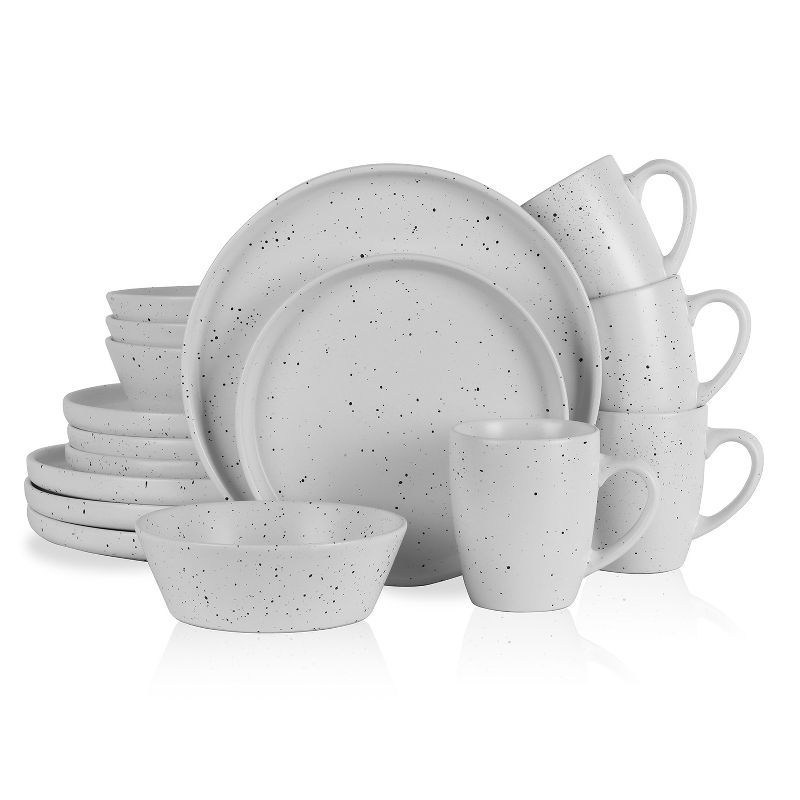 White Ceramic 16-Piece Speckled Dinnerware Set, Service for 4