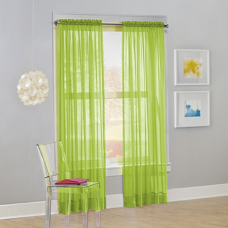 Lime Green Sheer Polyester Rod Pocket Curtain Panel