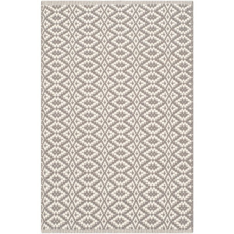 Ivory and Grey Handwoven Geometric Cotton Area Rug