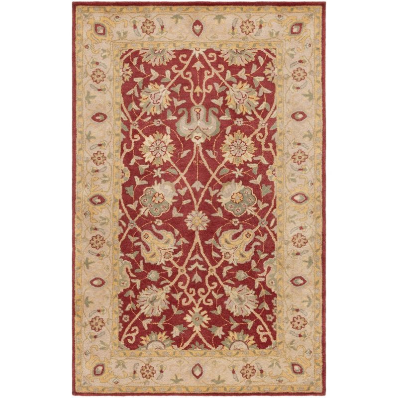 Handmade Red and Beige Wool Tufted Area Rug, 6' x 9'