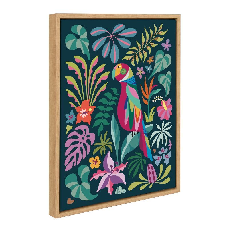 Colorful Tropical Parrot Canvas Print with Natural Frame