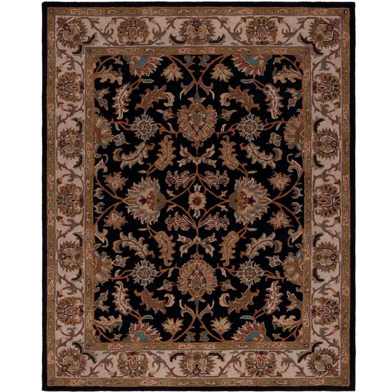 Handmade Black and Beige Wool Tufted Round Rug