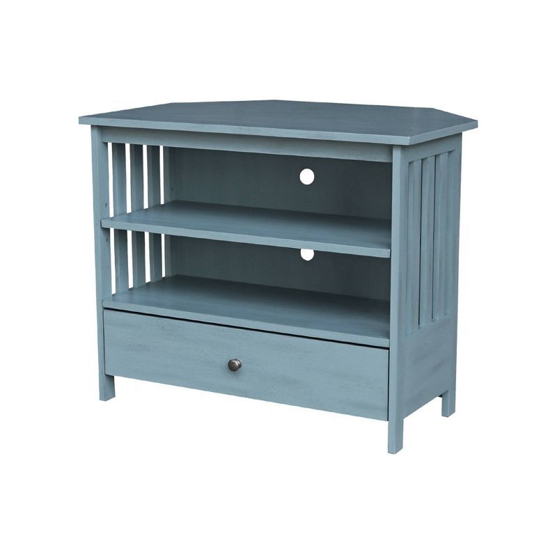 Ocean Blue Solid Parawood Corner TV Stand with Cabinet