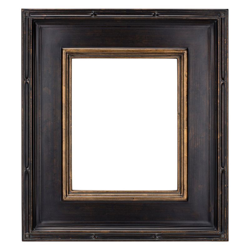 Antique Black and Gold Wood Wall Frame with Glass