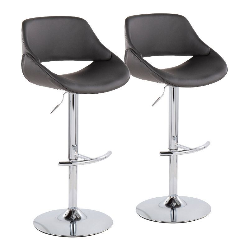 Set of 2 Fabrico Swivel Adjustable Barstools in Gray and Chrome