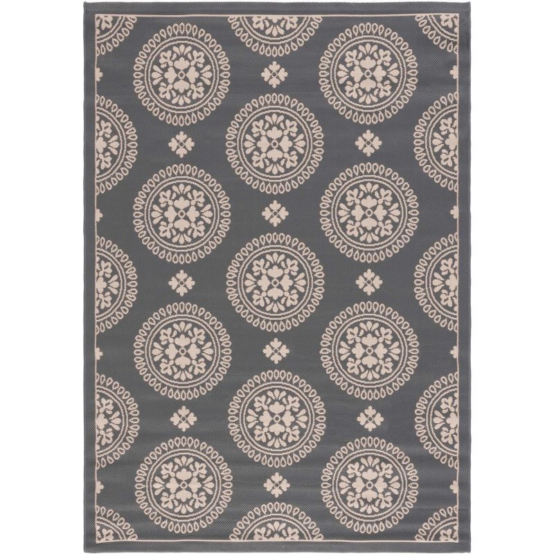 Modern Gray Rectangular Easy-Care Synthetic Indoor/Outdoor Rug