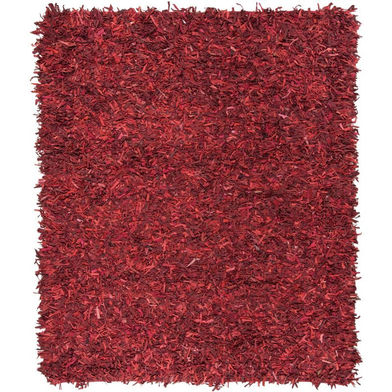 Red Leather Shag Hand-Knotted 6' x 9' Area Rug