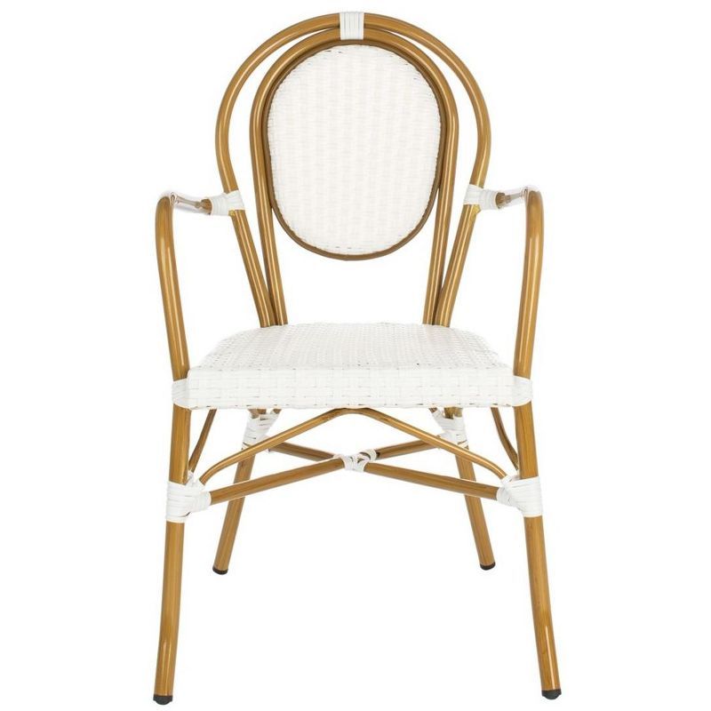 Rosen White and Tan Wicker Bistro Arm Chair Set