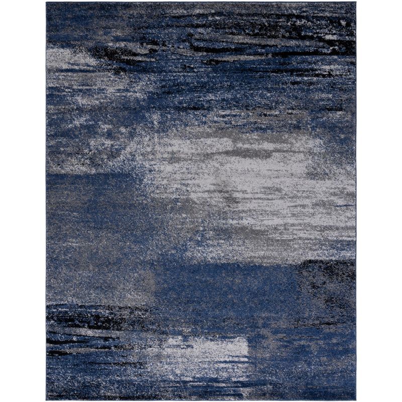 Grey and Blue Abstract Hand-knotted Synthetic Area Rug