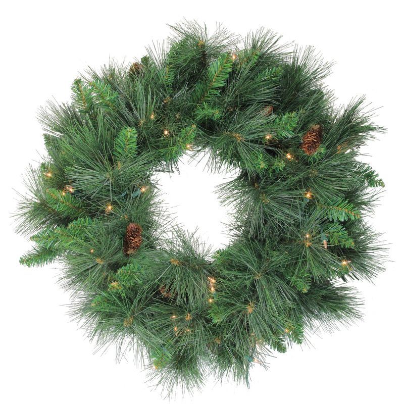 24" Prelit White Valley Pine Artificial Christmas Wreath with Clear Lights