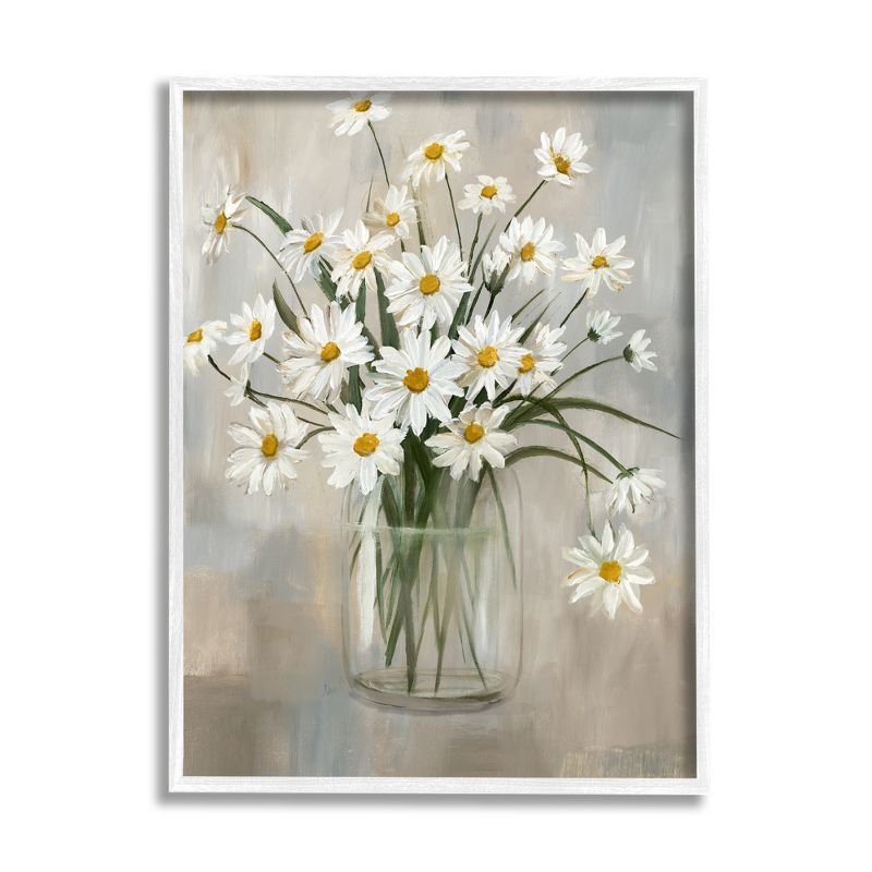White Framed Daisy Bloom Bouquet Abstract Canvas Print, 24 x 30