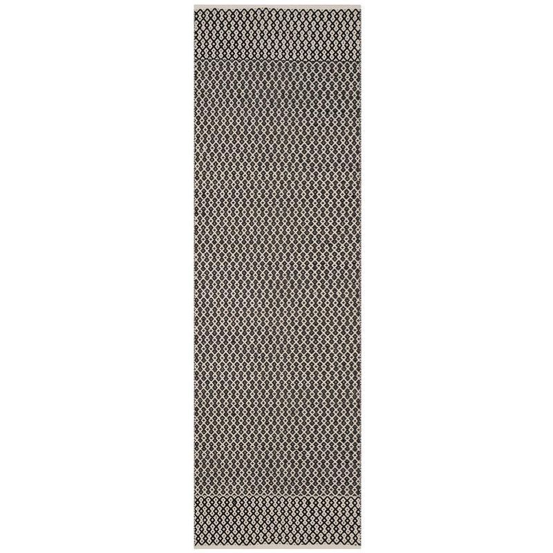 Ivory and Black Geometric Flat Woven Cotton Runner Rug