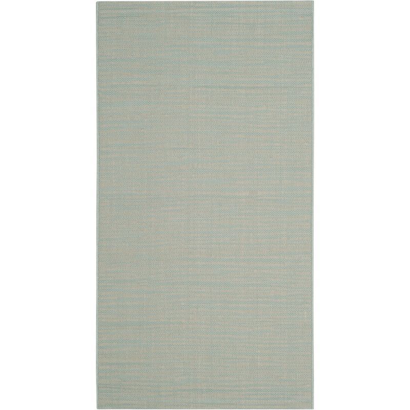 Aqua and Cream Rectangular Synthetic Outdoor Rug