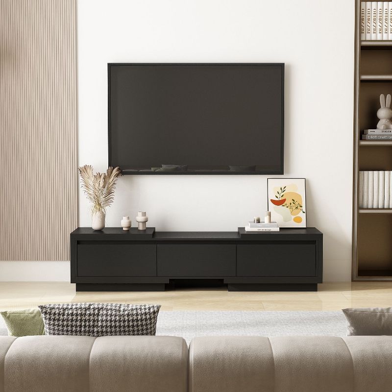 Black Extendable MDF TV Console with Drawers